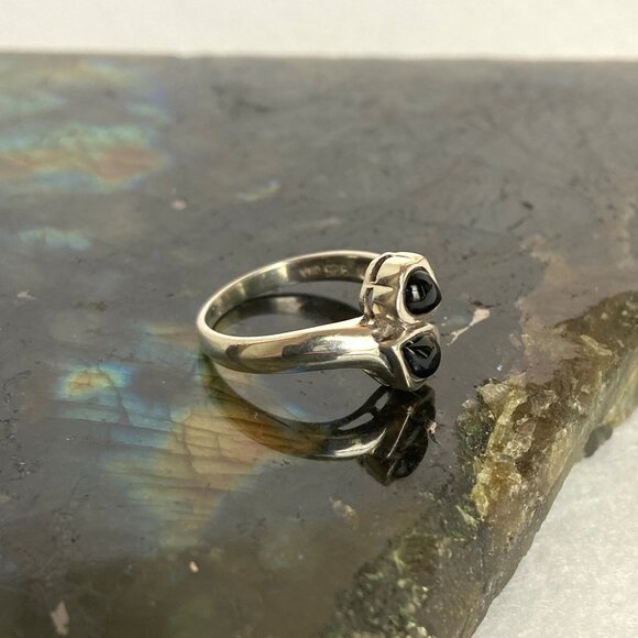Sterling Silver 925 Black Onyx Cabochon Bypass Style Fixed Band Ring Sz 6.5 - Picture 5 of 16